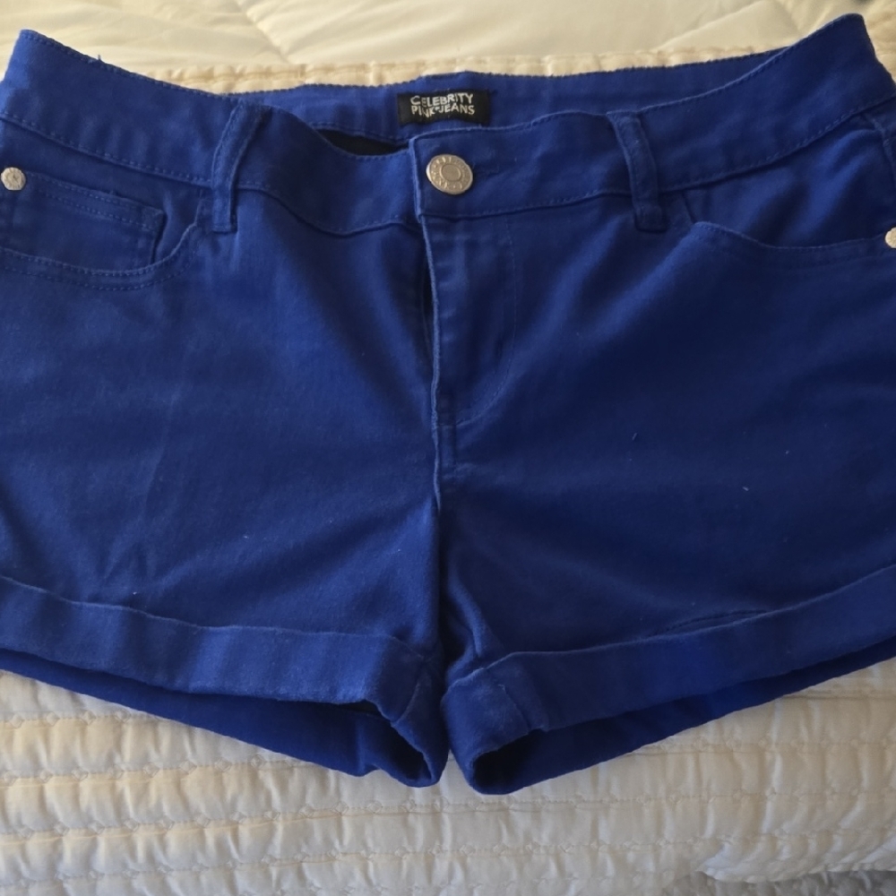 Celebrity Pink Blue Jean Shorts Mid-Rise Cuffed
